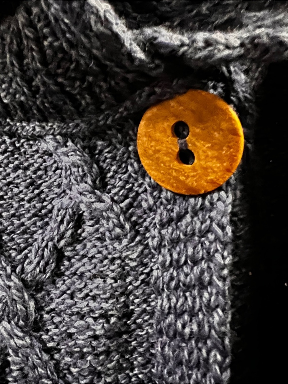 Aran Sweater Market 100% Merino Wool Cable Knit Cardigan Navy Shawl Collar - Picture 5 of 9